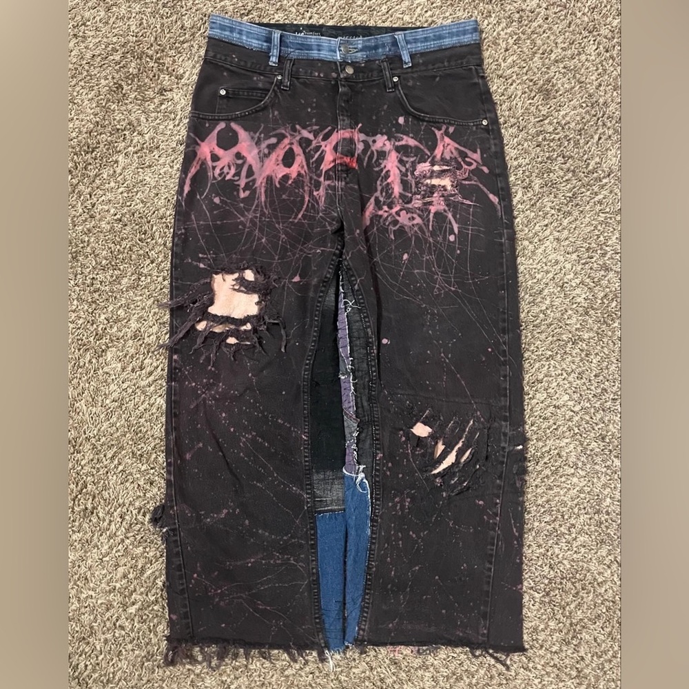Black and Red Distressed Jeans